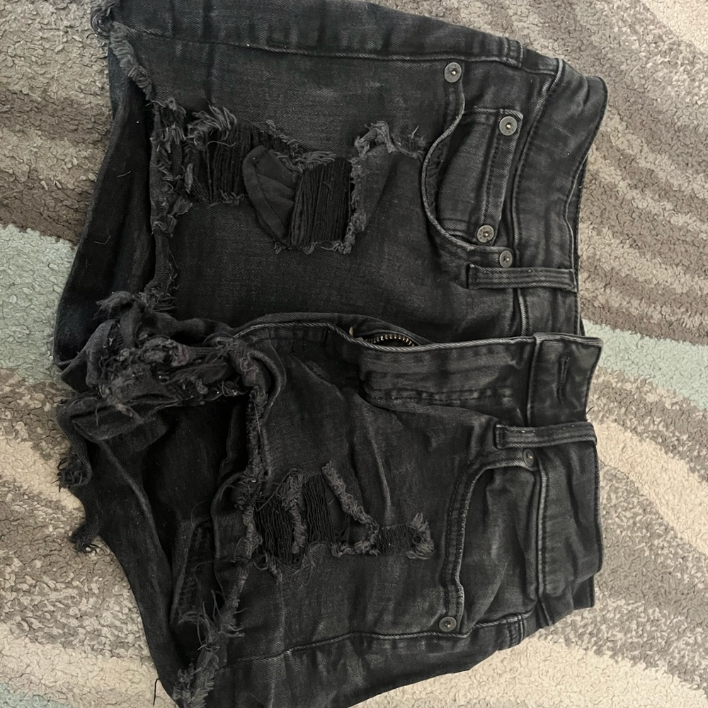 Black Distressed Denim Shorts